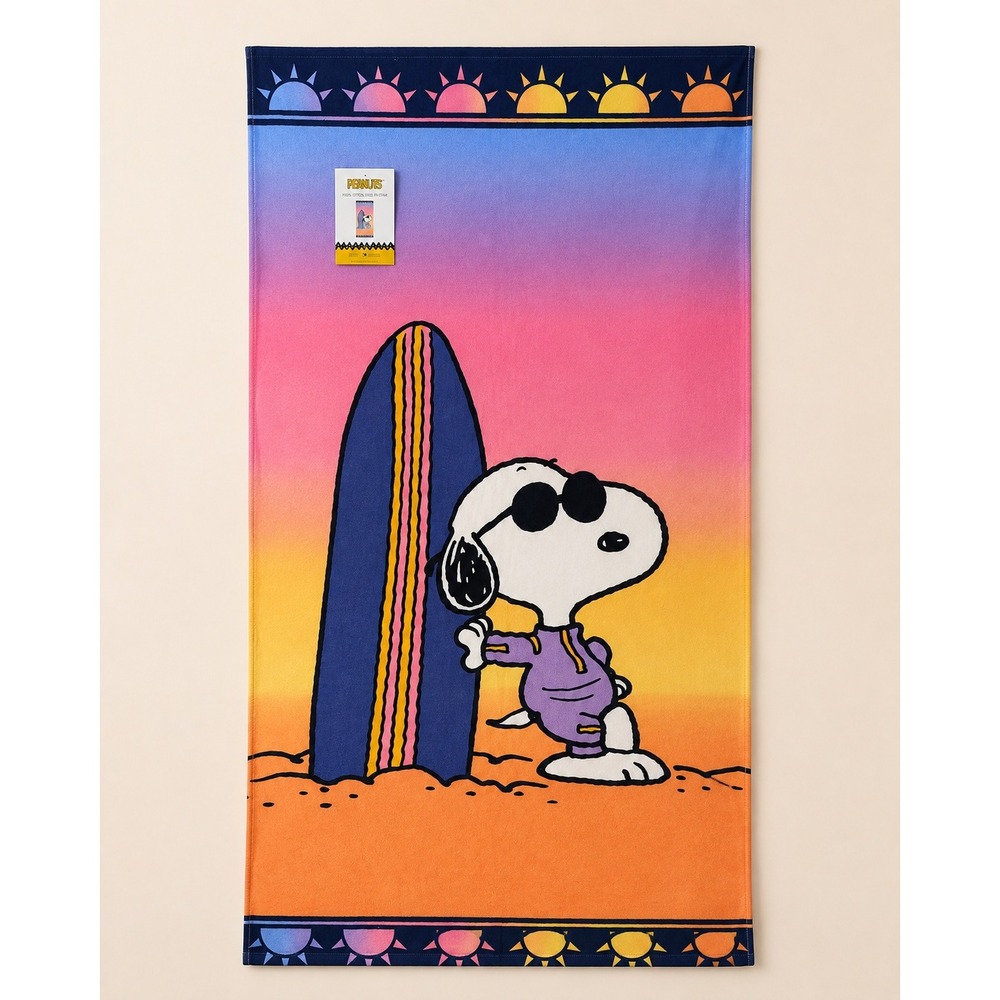 Peanuts Snoopy Surfboard Kids Beach Towel 28x58 Cotton Sunset NWT